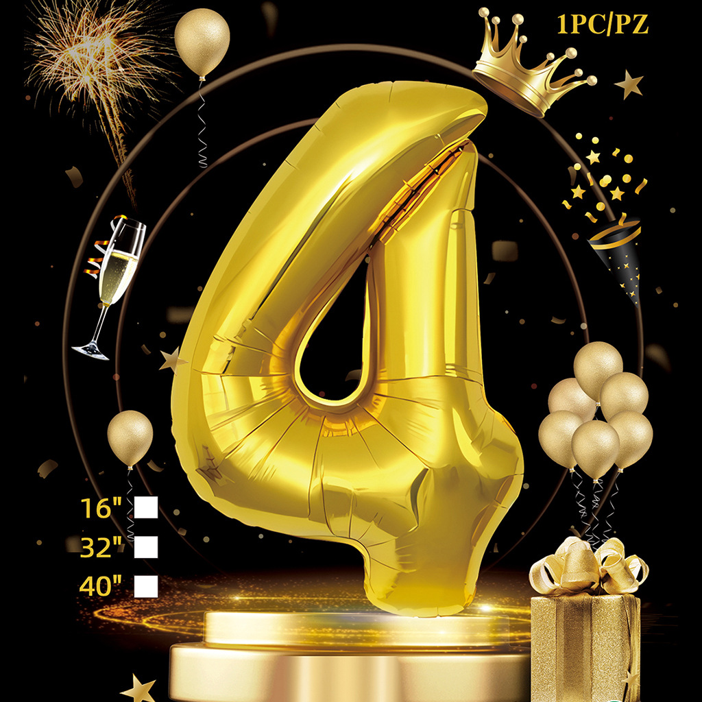 Empaquetado de tarjeta de papel independiente digital de cumpleaños dorado de 32 pulgadas Versión estadounidense Decoración de fiesta Película de aluminio Papel de aluminio Decoración de escena de globo