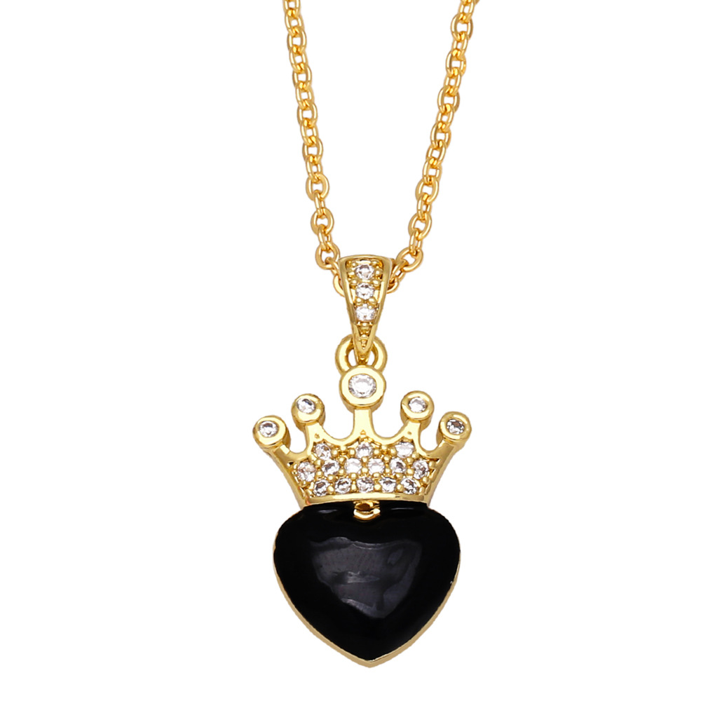 Fashion Heart Shape Crown Copper Pendant Necklace Inlay Zircon Copper Necklaces