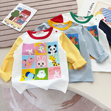 外贸日系25秋九宫格长袖 男女童卡通多色宝宝圆领T恤工厂批发8086
