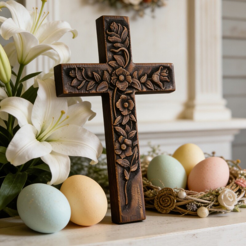 Cross-Border Wooden Cross Ornaments, Rose Flower Solid Wood Carvings, Creative Retro Crafts, Carved Decorative Accessories Cross-Border Wooden Cross Ornaments, Rose Flower Solid Wood Carvings, Creative Retro Crafts, Carved Decorative Accessories