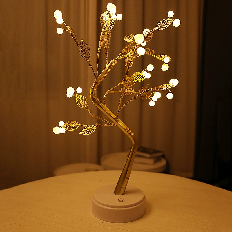 LED-ночник для дерева на столе, декоративная лампа с жемчужными листьями и цветами, тёплый белый, вариации в нескольких цветах