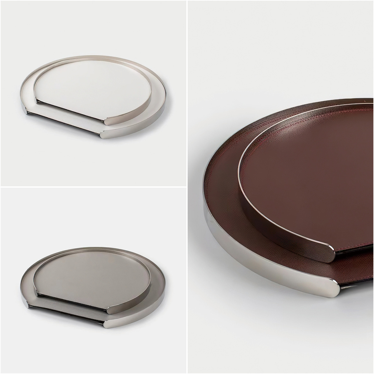 简约现代金属皮革圆形托盘家居售楼处卧室桌面收纳盘装饰品摆件