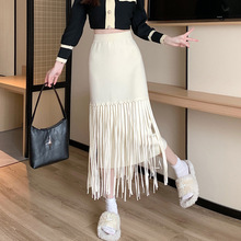 实拍2024春季高腰针织半身裙流苏包臀裙小个子韩国修身性感鱼尾裙