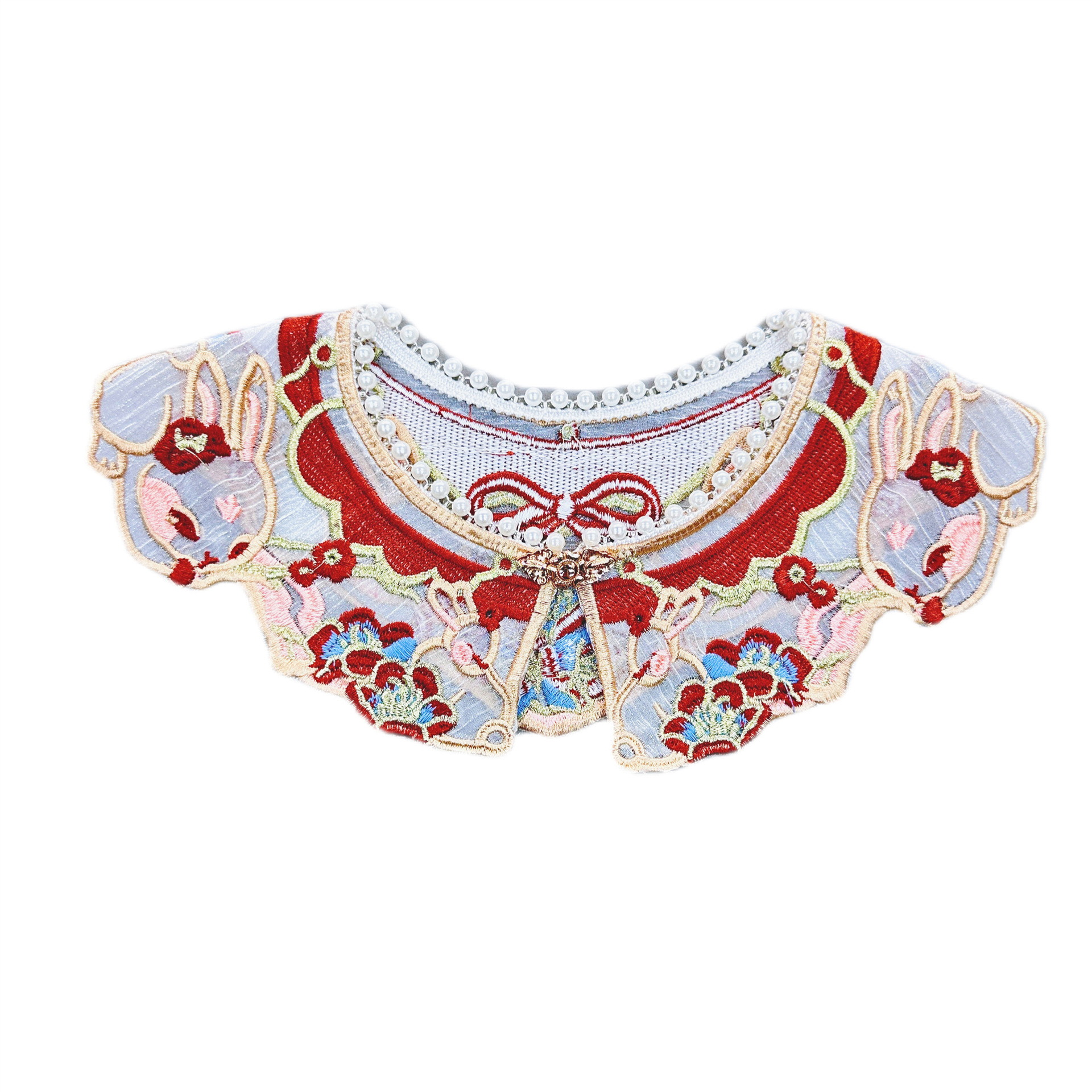 Collar de perla de bordado antiguo conejo patrón de flores retrógrado desmontable accesorios para niñas han al por mayor image 5