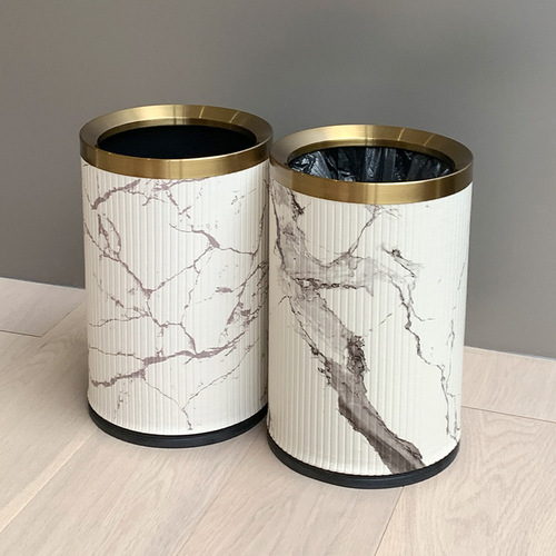 High-end Chinese-style trash bin for home use, suitable for living room, bedroom, study room, without lid, personalized creative ink and leather style, office and car use.