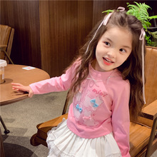 儿童秋装新款小女孩长袖女童打底衫春秋内搭T恤卡通印花一件代发
