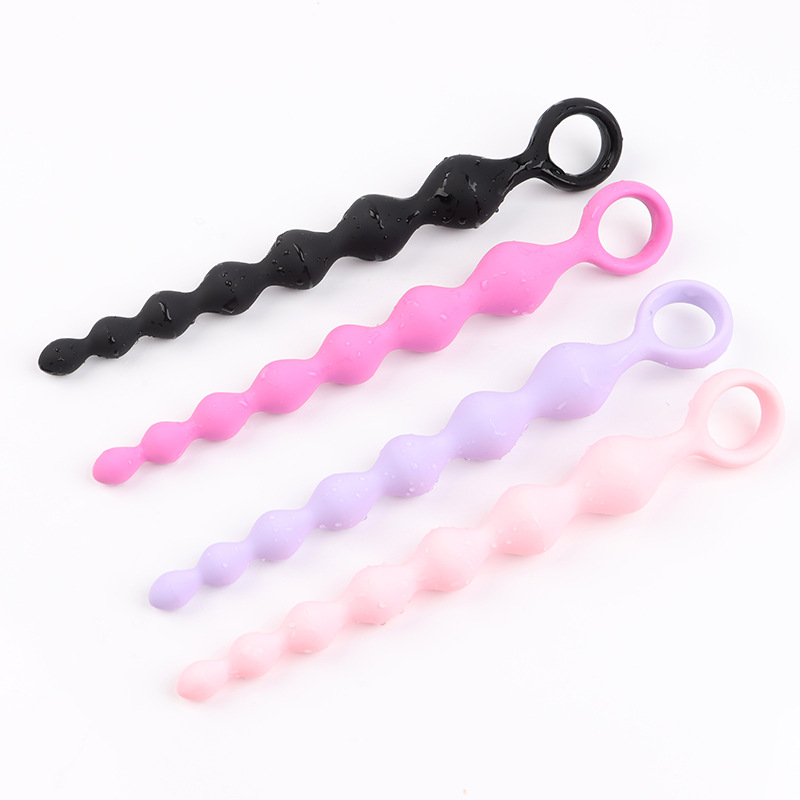 Seven-Bead Pull-String Anal Plug, Silicone Graduated Beads, Violet Adult Toy — detail image 6
