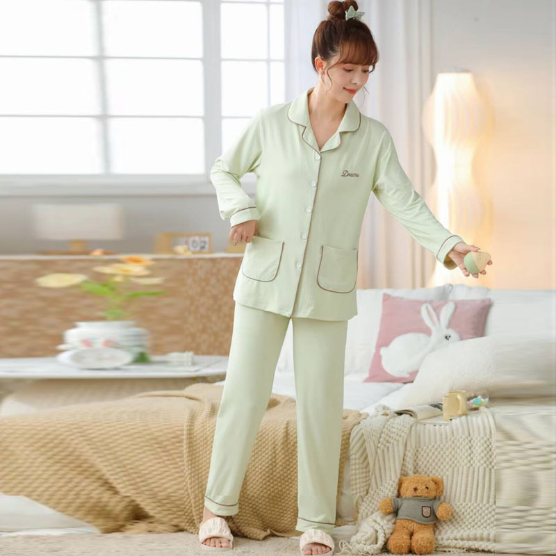Gedangete Combed Cotton Loungewear Doll Collar 2026 New Cardigan Set Women's Long-Sleeve Long-Pants Pajamas