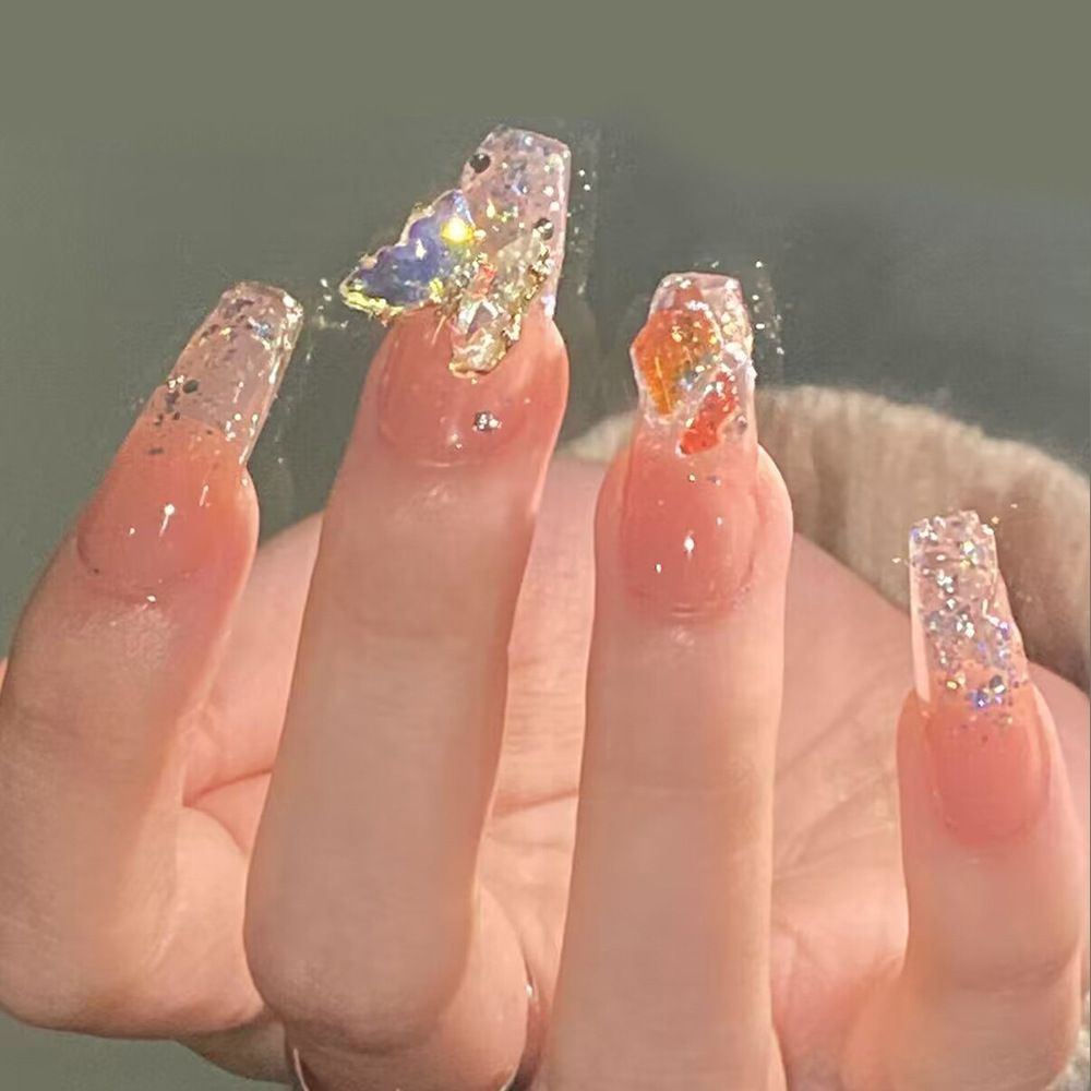 Uñas portátiles de tendencia en TikTok con una sensación de alta gama para el otoño, puro deseo, pegatinas de arte de uñas portátiles con ojo de gato y sonrisa rosa brillante.