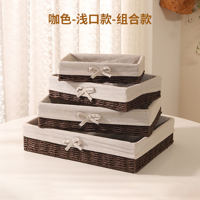 Cesta de almacenamiento de escritorio trenzada, sala de estar doméstica, bocadillos de paja trenzada, cesta de almacenamiento de cuerda de papel trenzada, caja de almacenamiento de cosméticos