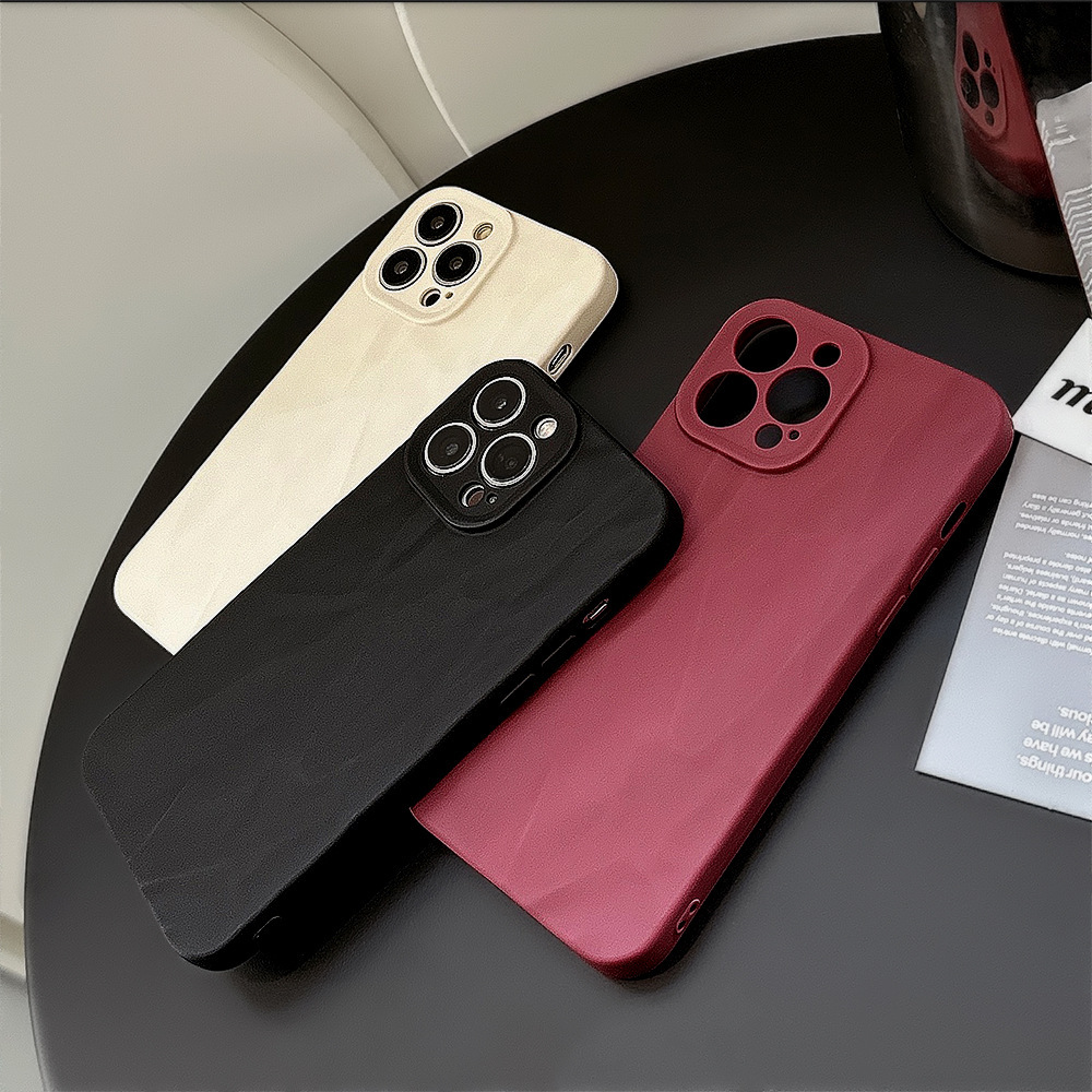 膚感褶皺適用蘋果15ProMax手機殼13簡約iPhone12高級感14全包批發