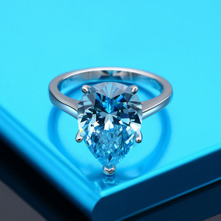 Shipei jewelry European and American hot sale 925 silver new 4.5ct light blue high carbon diamond ring female drop-shaped 10*14
