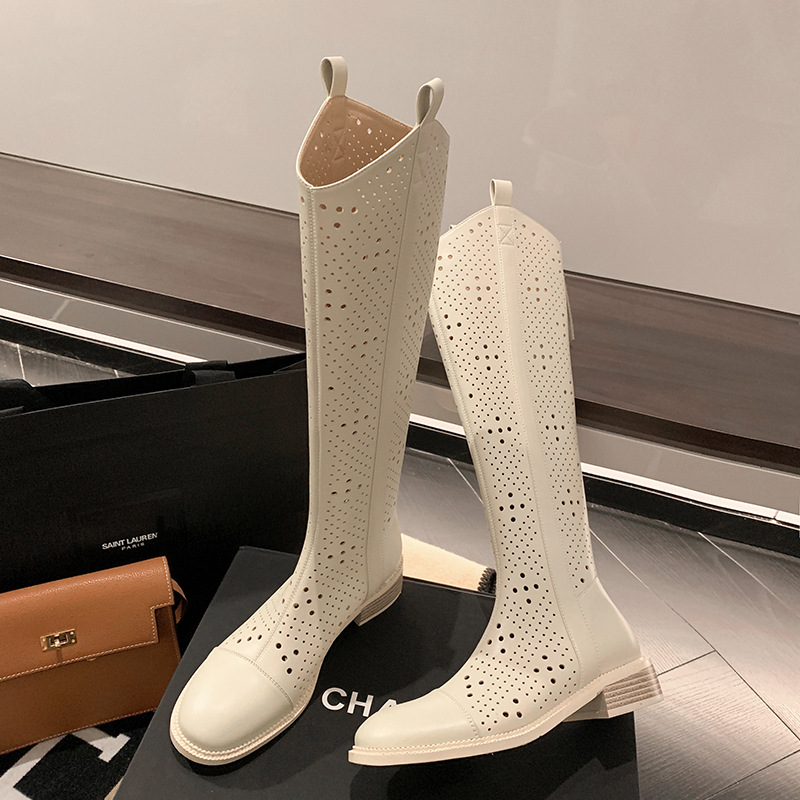 Boot nữ cổ cao rỗng dạng lưới, phong cách thể thao, ống cao thoáng khí — Màu đen chi tiết 11