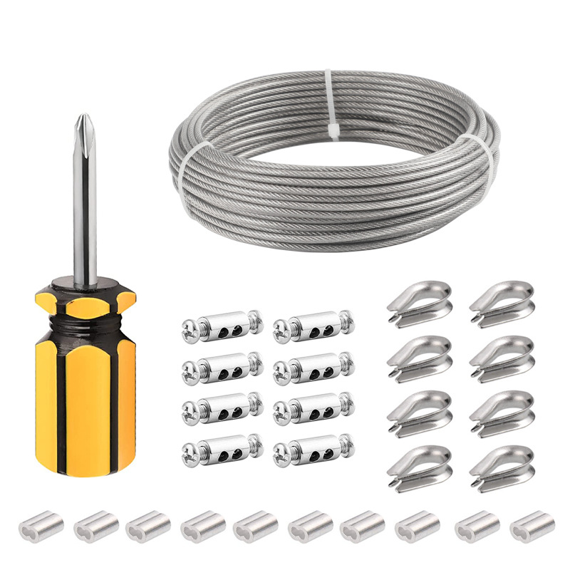 户外灯串花园围栏 包塑钢丝绳3mm缆绳套件窗帘绳 螺丝 扣紧线锁扣