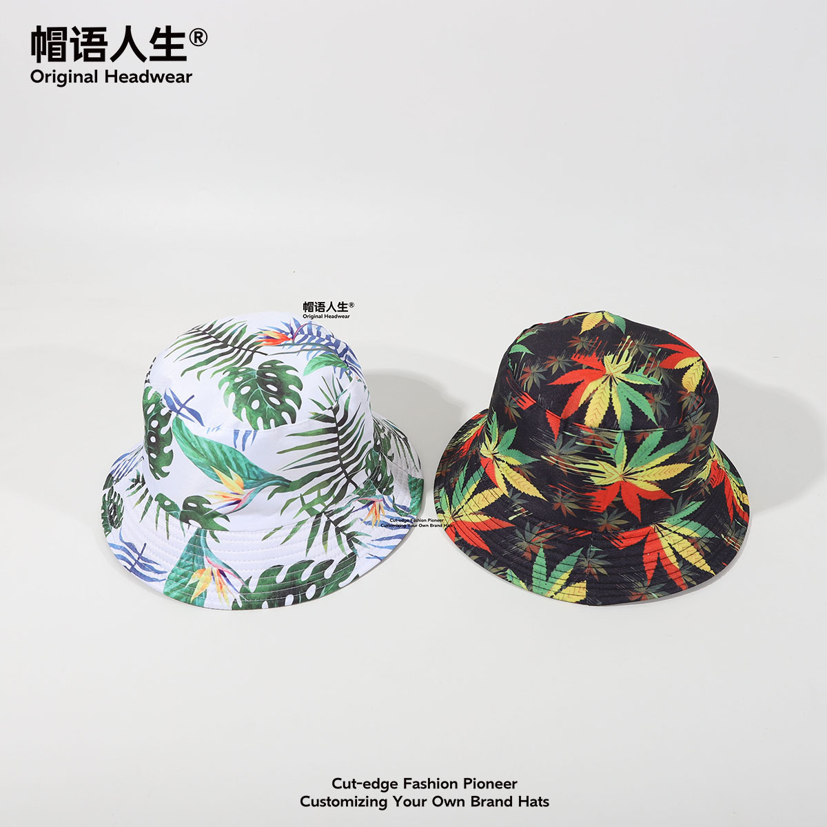 Sombrero de pescador adulto comercio exterior transfronterizo spot doble cara se puede usar estilo hawaiano impresión personalidad sombrero de tendencia