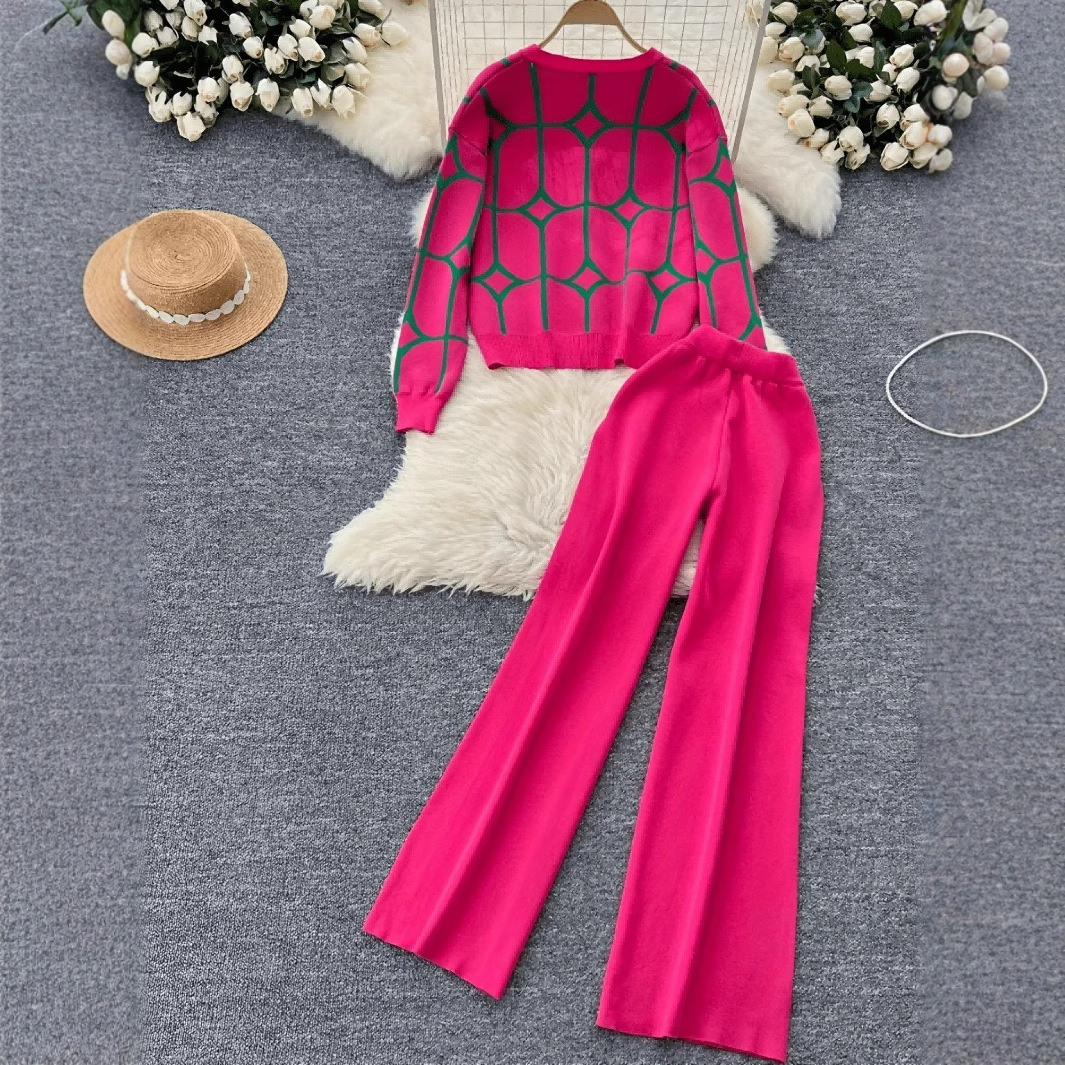 Stilvoller, zweiteiliger Jacquard-Cardigan mit V-Ausschnitt für Damen – ein modisches Modell für Frühling und Herbst._voghion.com