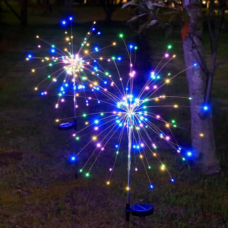 Nuevos fuegos artificiales LED solares al aire libre impermeable diente de león lámpara de suelo jardín decoración de lámpara de césped