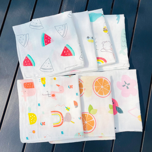 High-density 31*31 square towel cotton printed gauze saliva towel feeding towel cotton baby handkerchief baby hand towel