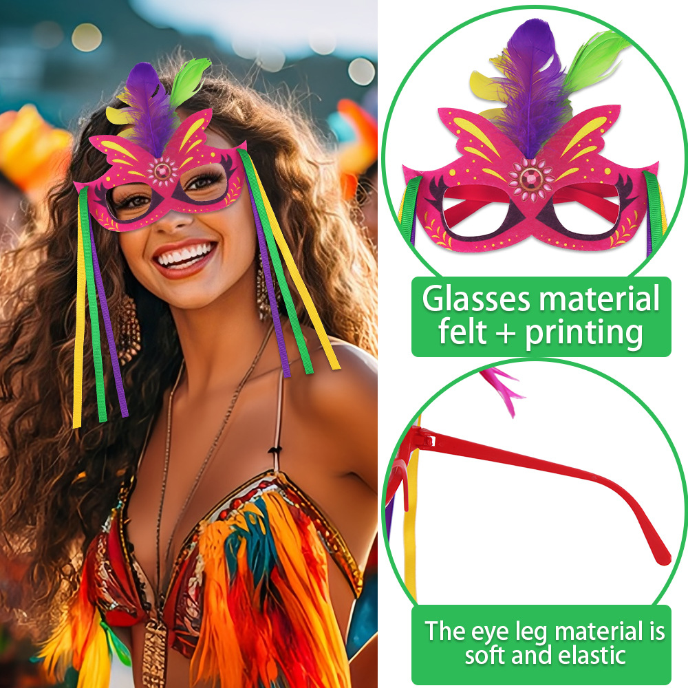 Nuevas gafas de fiesta de carnaval plumas frillantes decoración máscara brasileña festivales de baile de maquillaje fotógrafo marco de gafas