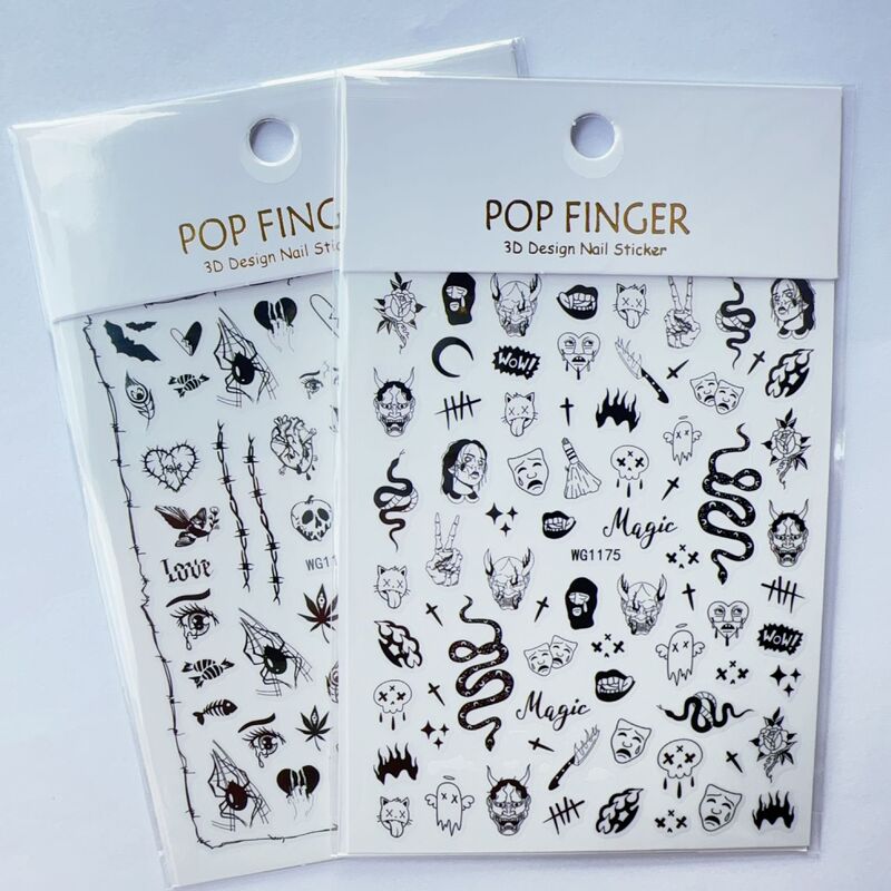 Skull Waterproof Nail Art Stickers Heartbeat Abstract Ghost Angel Rose Moon Adhesive Nail Decals