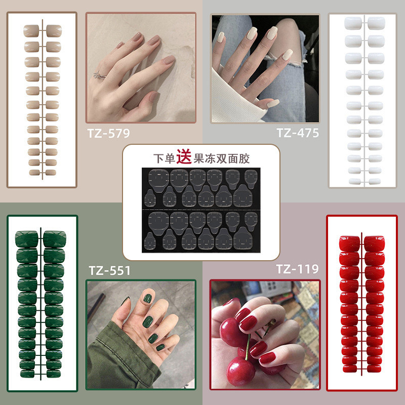 Wear a short square head bright nail patch fake nail finished 24 pieces of nail nail nail piece jelly glue