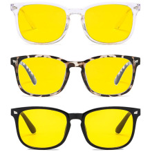 新款复古夜视防眩光眼镜方框防蓝光护目镜黄色男士墨镜游戏眼镜