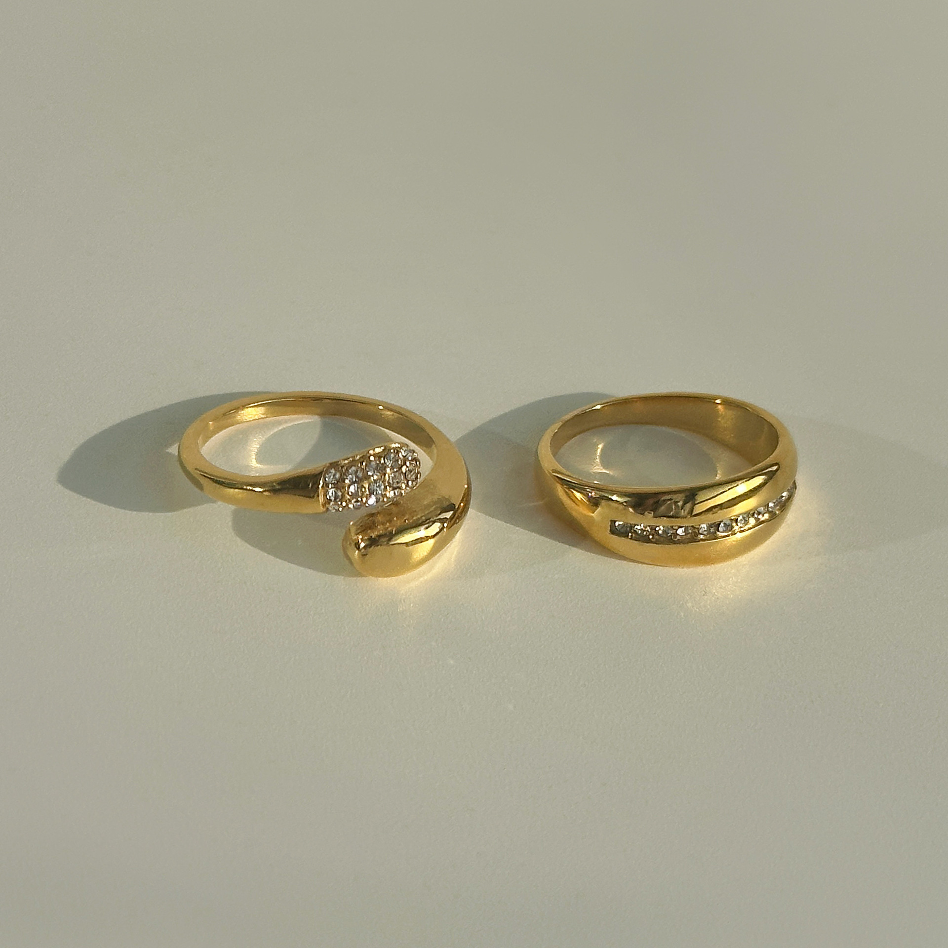 1 Piece Quantity Holiday Occasion Wholesale Retro Geometric Stainless Steel 18k Gold Plated Zircon Rings