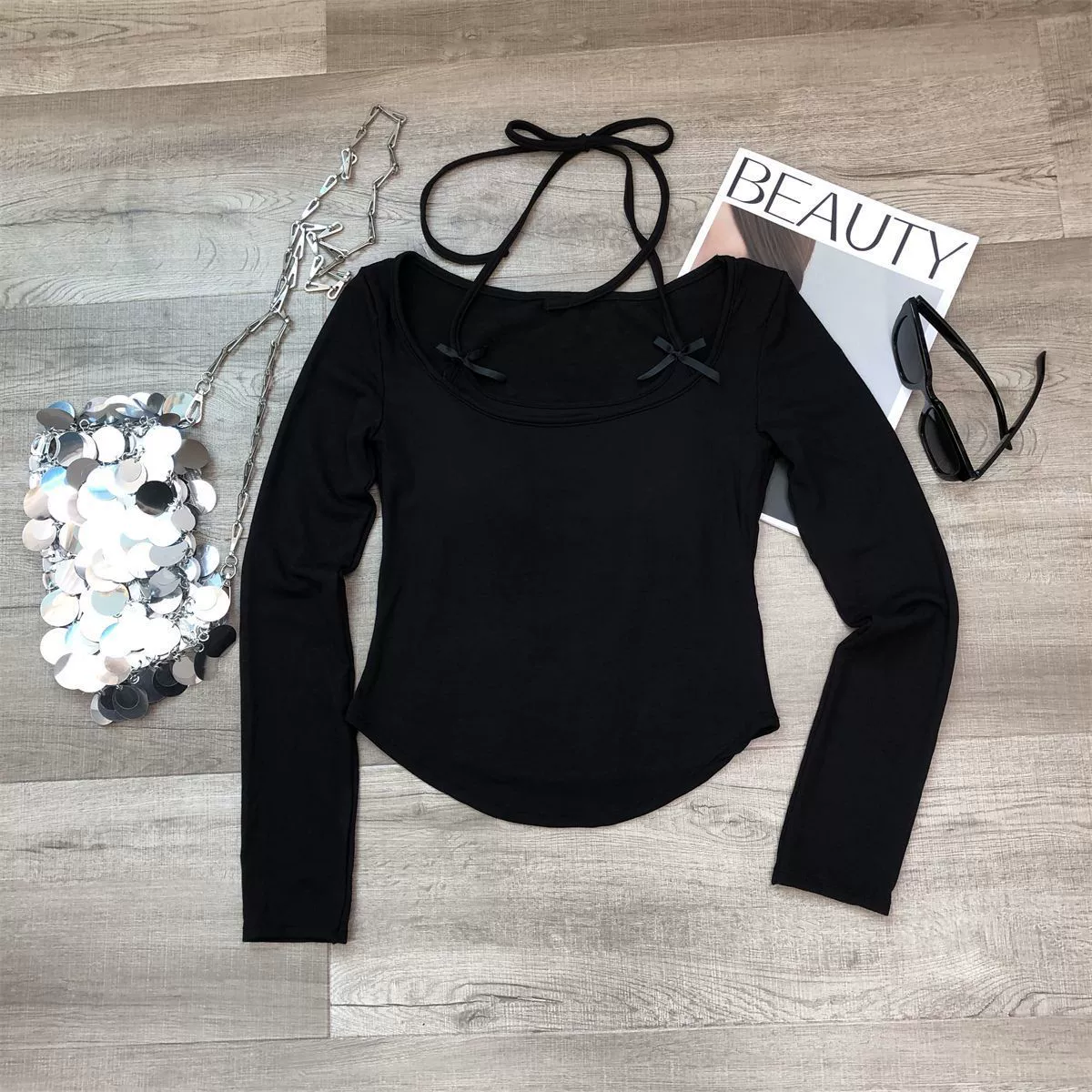 Set, autumn short long-sleeve with bow