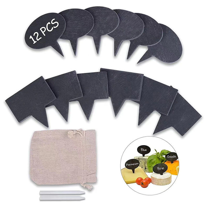 Negro pizarra natural pizarra queso palo cuadrado oval pizarra queso etiqueta queso marca pastel pequeño inserto