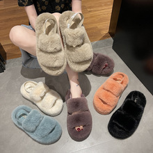 2023新款毛毛拖鞋女跨境外貿大碼后跟帶外穿韓版時尚外穿拖鞋廠家