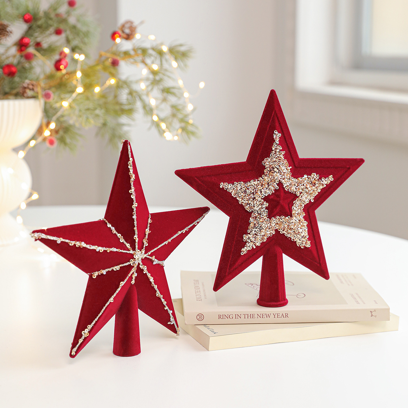 Nuevos productos transfronterizos árbol de Navidad estrella en polvo de oro de alta calidad estrella de pentacos estereoscópica estrella de decoración de Navidad