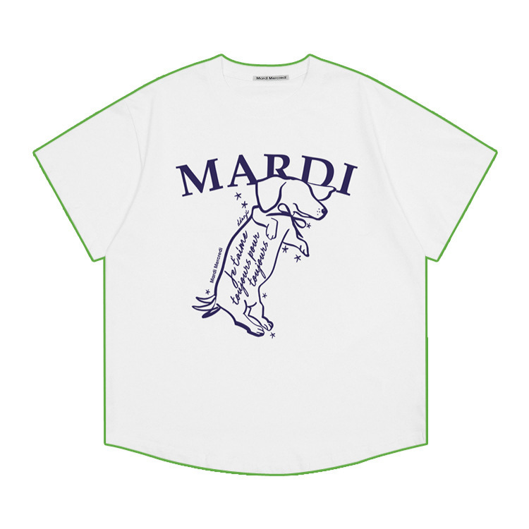 韓国マルディ Tシャツダックスフントレタープリントルーズカジュアルラウンドネック半袖 Tシャツトップ女性用