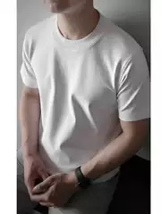 Premium 60S Mercerized Xinjiang Long-Staple Cotton Men's White Base Layer 240G Heavyweight Solid Crew Neck Short Sleeve T-Shirt Summer