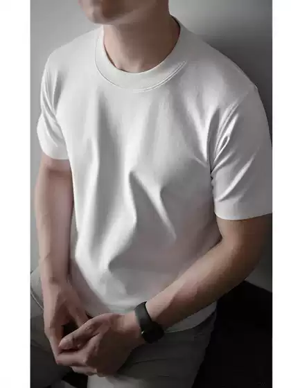 Premium 60S Mercerized Xinjiang Long-Staple Cotton Men's White Base Layer 240G Heavyweight Solid Crew Neck Short Sleeve T-Shirt Summer