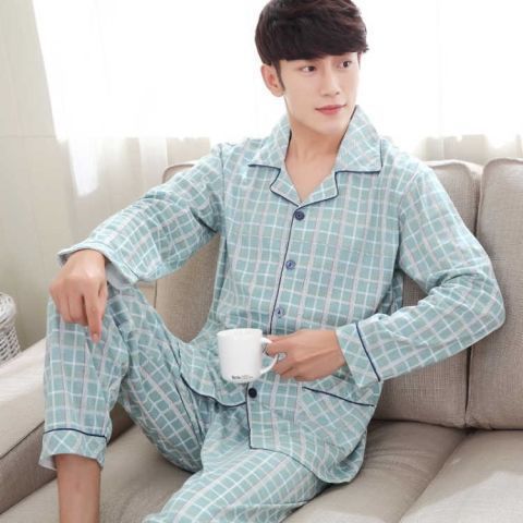 100% algodón de doble cara de manga larga de mediana edad y ancianos pijamas de los hombres otoño e invierno más tamaño homewear traje