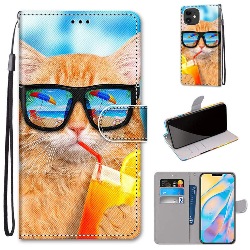 Suitable for Redmi Note14 Cartoon Painted Phone Case, Nokia 2.3 Card-Insert Wallet Leather Case, Cross-Pattern Protective Case