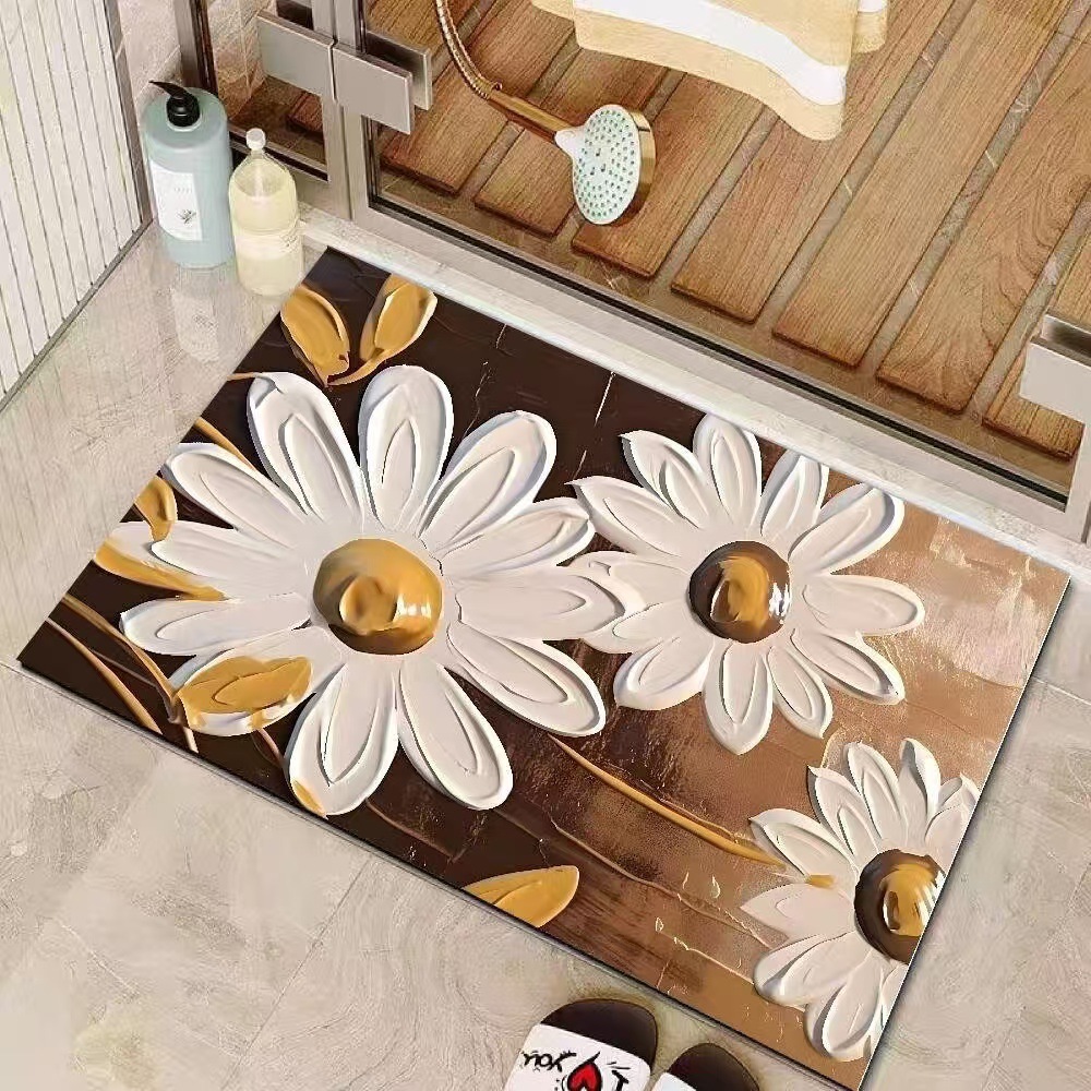 Pintura al óleo de estilo de baño piso de algas almohadilla de barro de algas almohadilla de absorción de agua de la puerta del baño almohadilla antideslizante fácil de cuidar