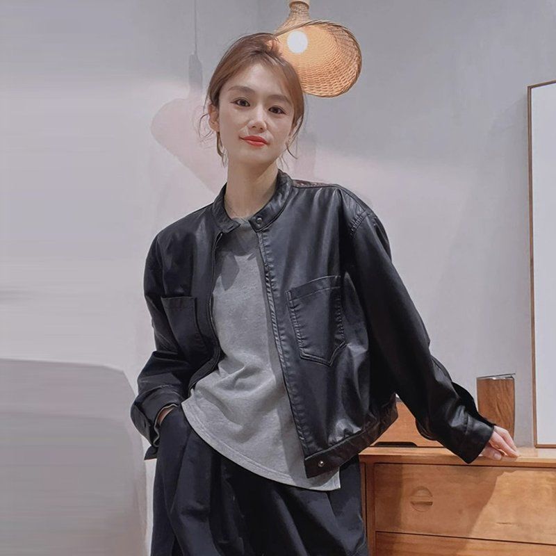 咖色皮衣2025早春新款爆款小个子短款立领小香风夹克外套女春秋款|undefined