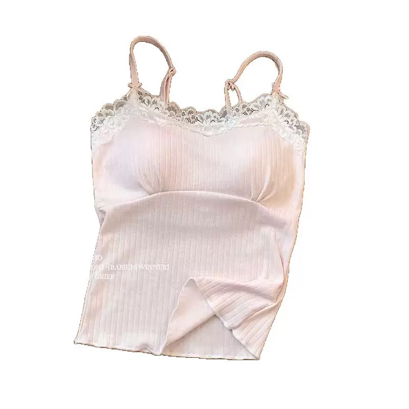 Chaleco de camisola de estilo puro con costuras de encaje, sexy por fuera, único y hermoso por dentro, con almohadilla para el pecho, hermoso top trasero image 6