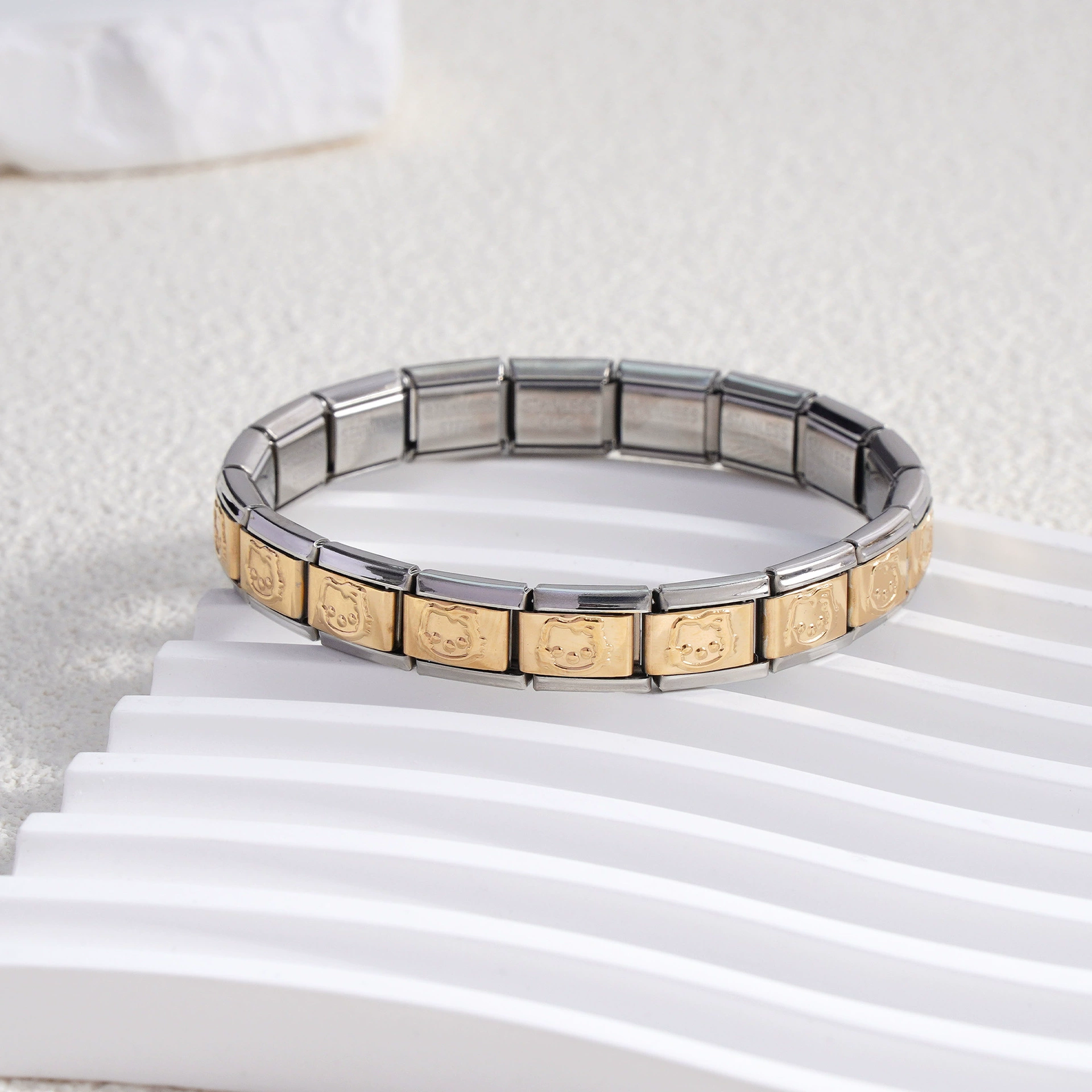 stainless steel bracelet, removable elastic link watch strap, italian european style, assorted charms