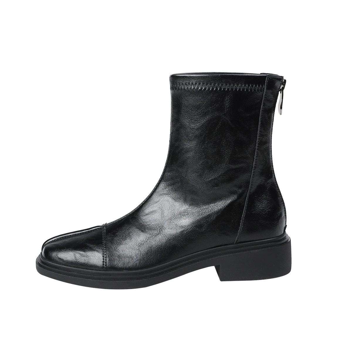 Elastic demi-season comfortable low boots with zipper, Korean style