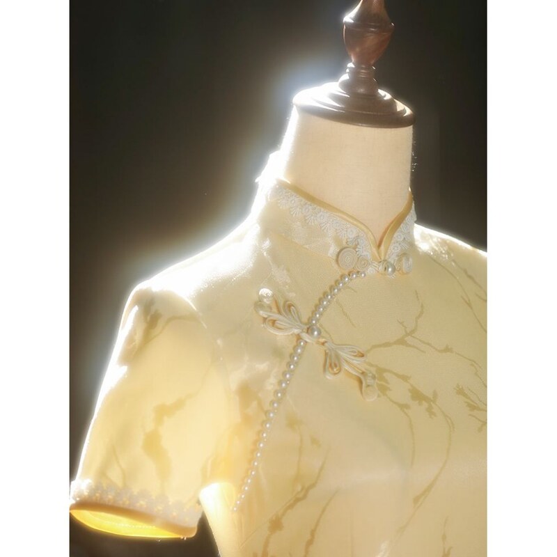 Goose Yellow High-end Elegant Cheongsam Women's New Chinese Style Summer Engagement Daily Wear Jacquard dress 2025 New Goose Yellow High-end Elegant Cheongsam Women's New Chinese Style Summer Engagement Daily Wear Jacquard dress 2025 New