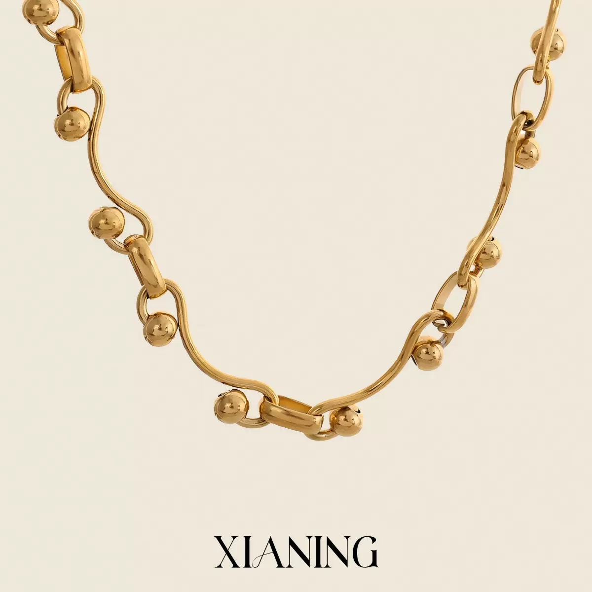 夏凌夸张嘻哈风不锈钢真空电镀18K金手工项链时尚百搭高级感项饰