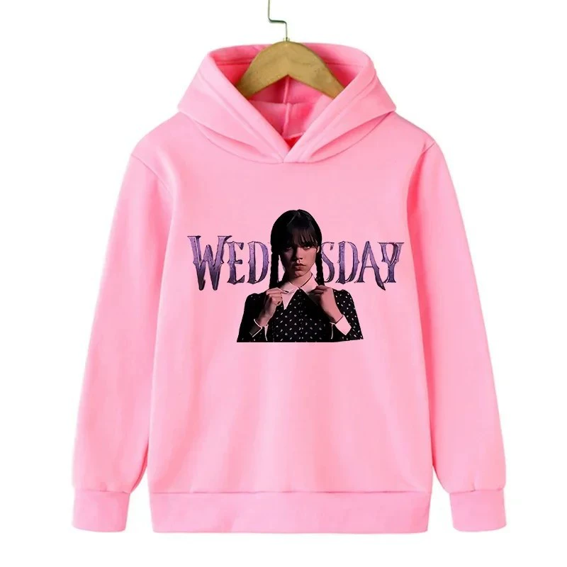 Горячая продажа товаров из Европы и Америки. Детская толстовка с капюшоном Wednesday Addams, цельная, с принтом, доставка.