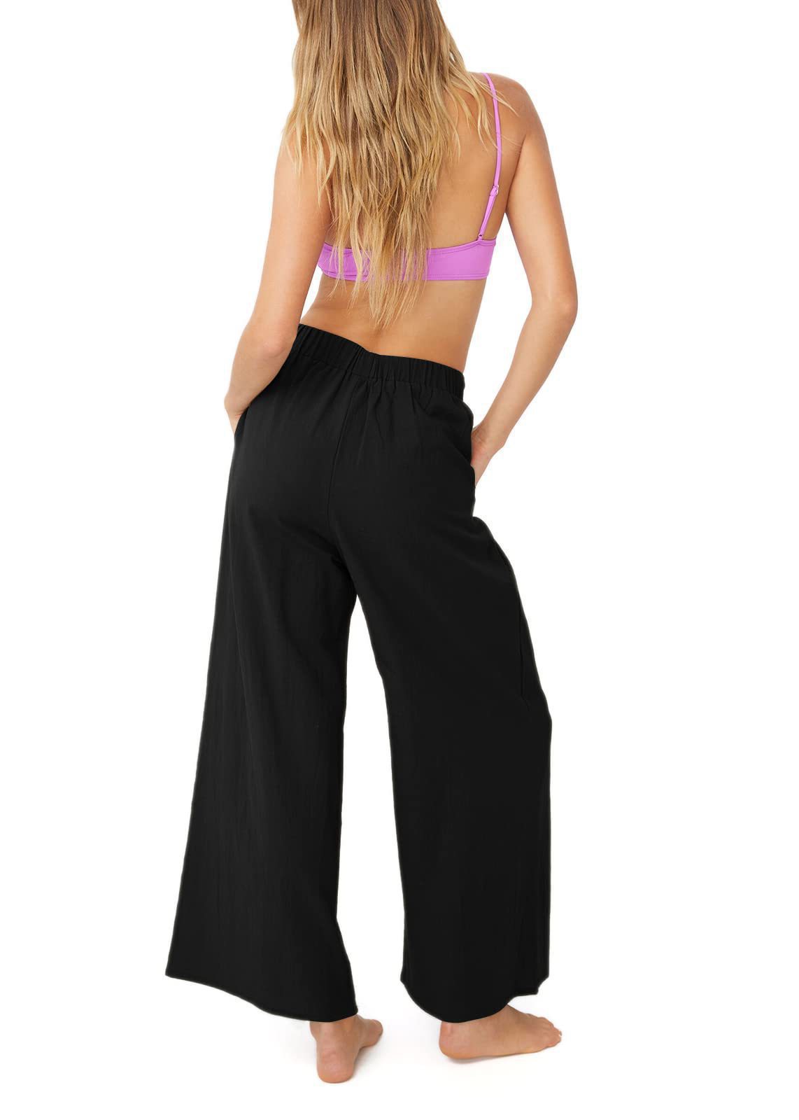 Effortless High-Waisted Wide-Leg Linen-Blend Trousers For Women, Comfortable Loose Fit Casual Palazzo Pants_ecoleips.com