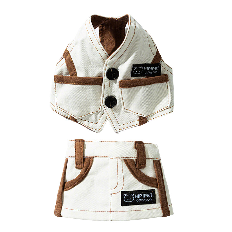 Moda coreana primavera y verano perro chaleco de mezclilla falda traje perro pequeño y mediano peluche ropa coreana para perros