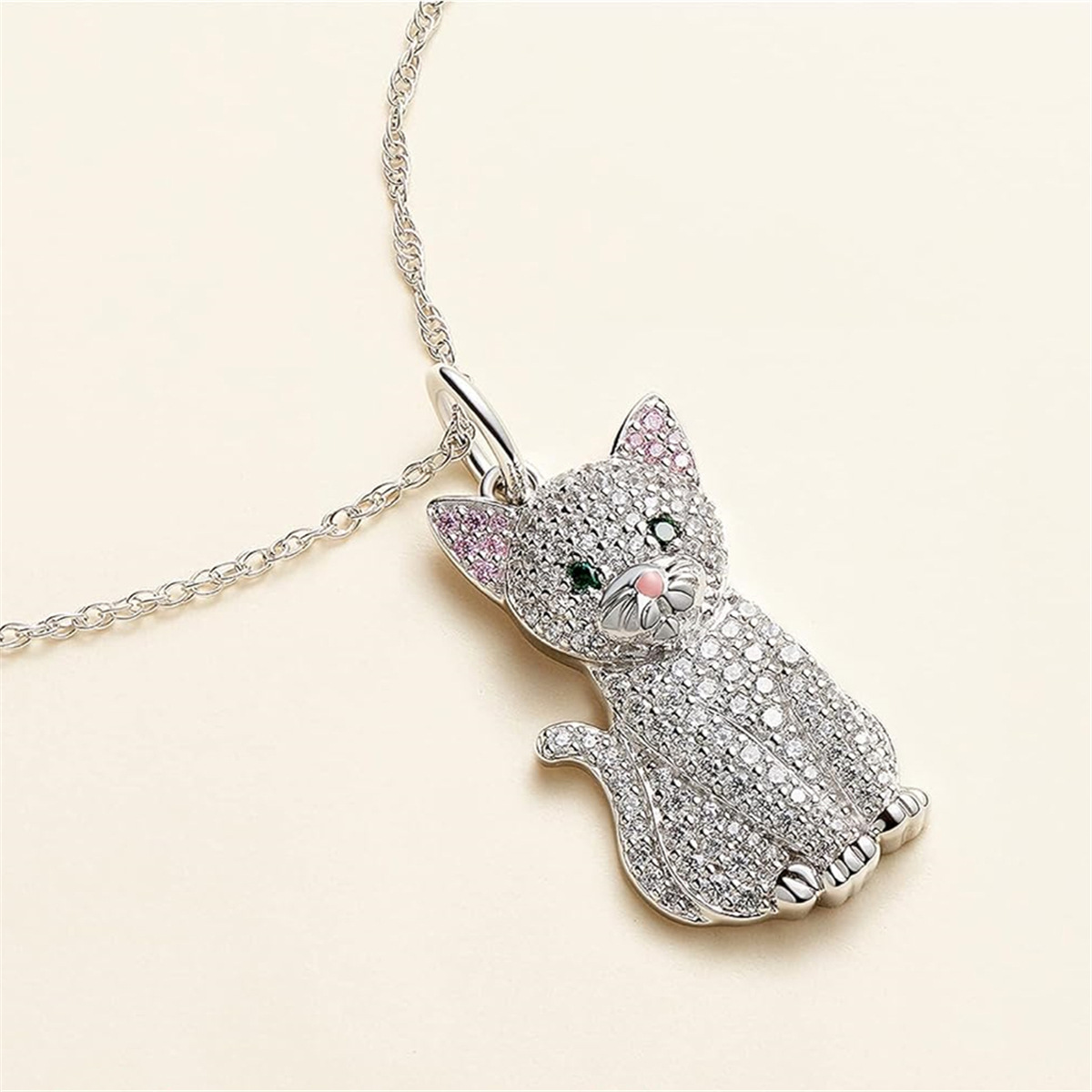 Heißer Verkauf Nette Weiße Katze Anhänger Halskette Exquisite Rosa Ohr Kätzchen Cartoon Halskette Geburtstag Geschenk Schmuck_voghion.com