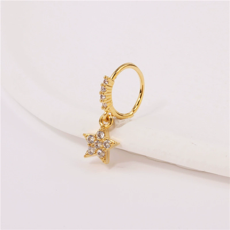 Пентаграмма инкрустированный циркон кулон кольцо в нос хрящ серьги подвеска Европейское и американское женское кольцо в нос кулон прокол носа бусины