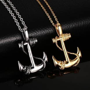 Hot Selling European and American Foreign Trade Jewelry Caribbean Pirate Ship Anchor Necklace Fashion Hip Hop Men's and Women's Accessories Men's and Women's Necklace