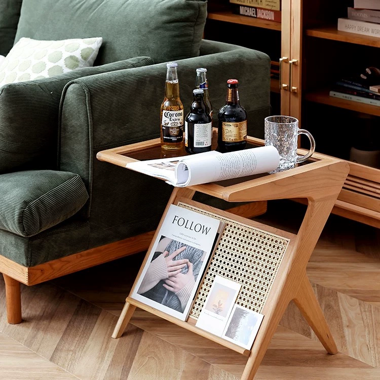 Скандинавский журнальный столик из массива дерева для дома, элитный минималистичный приставной столик из ротанга, легкий люксовый высококачественный маленький столик.